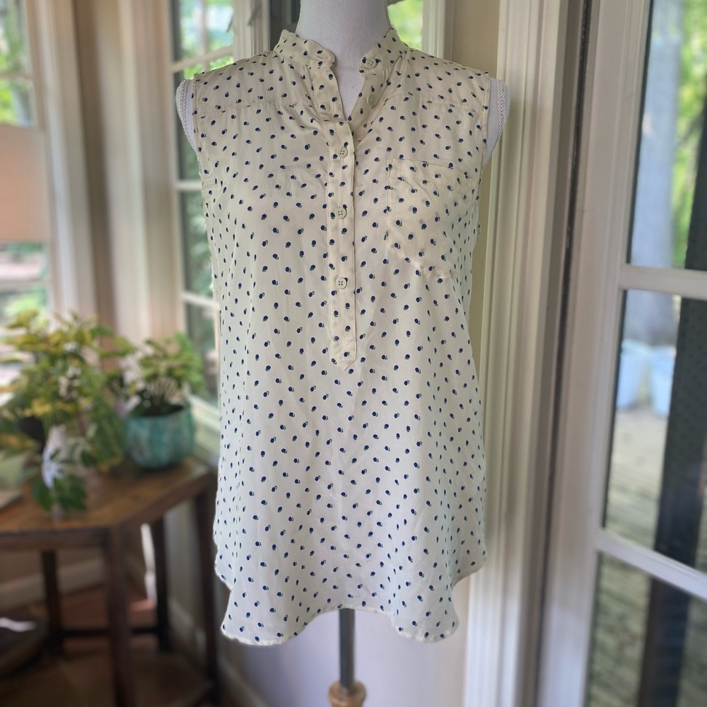 Fossil Silk Polka Dot Sleeveless Top Sz S